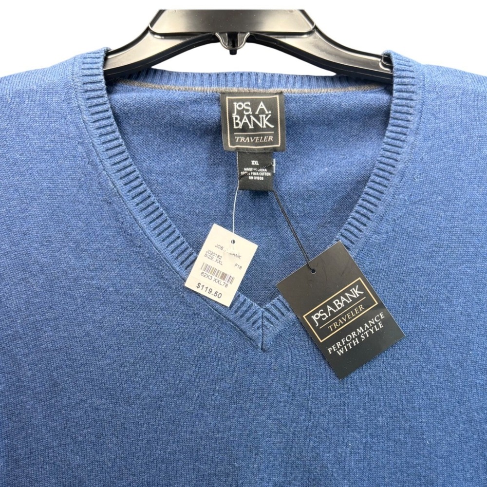 Jos. A. Bank Traveler V-Neck Sweater Mens XXL Blue Pima Cotton NWT 2X Old Money - Picture 3 of 8